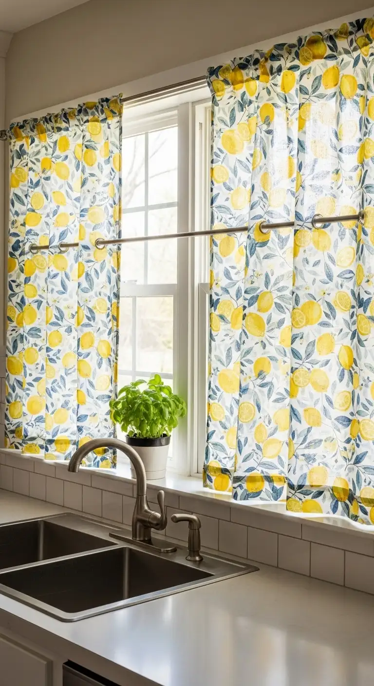 4. Patterned Cafe Curtains