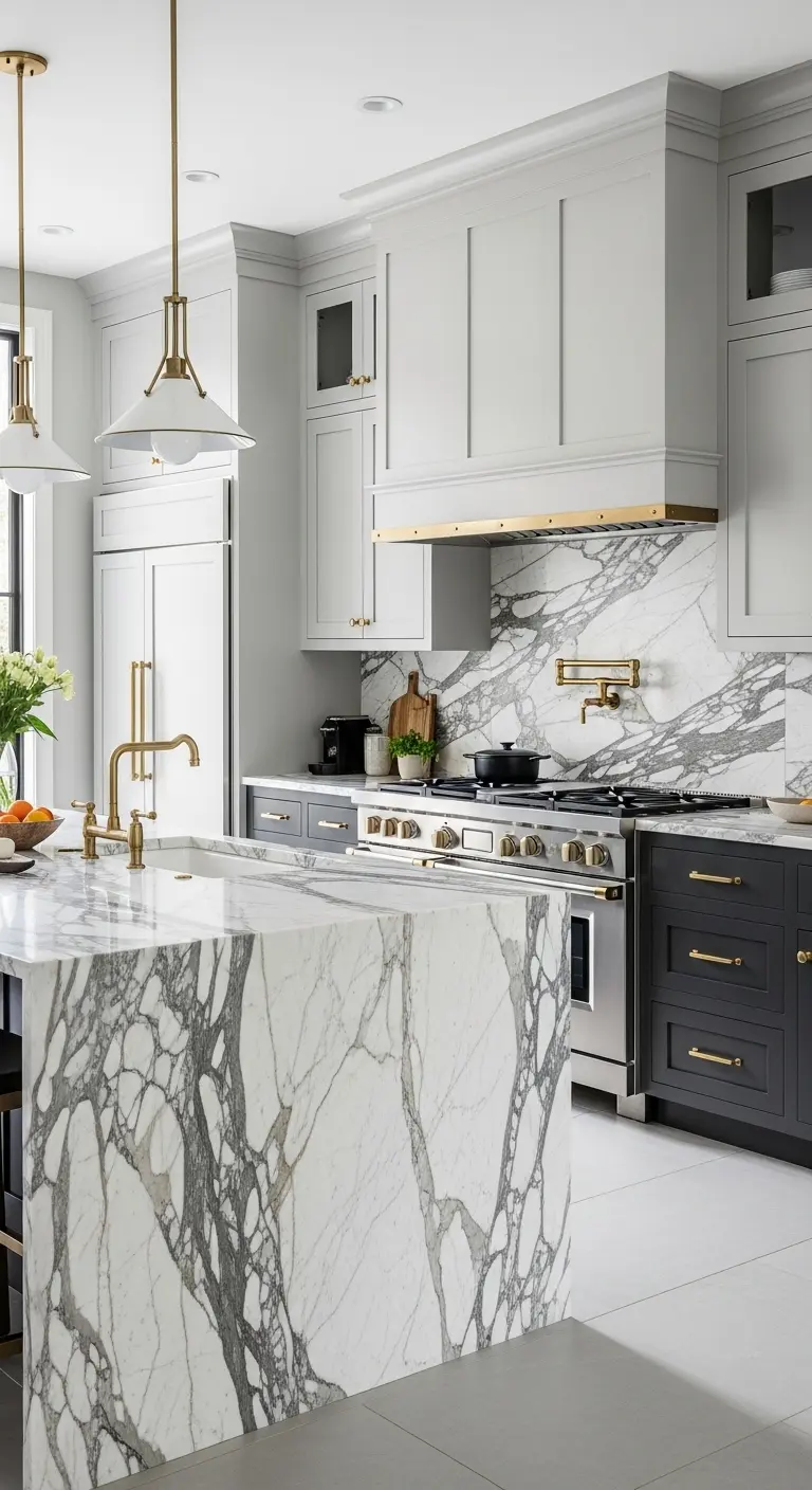 Two-Tone Kitchen with Marble Accents
