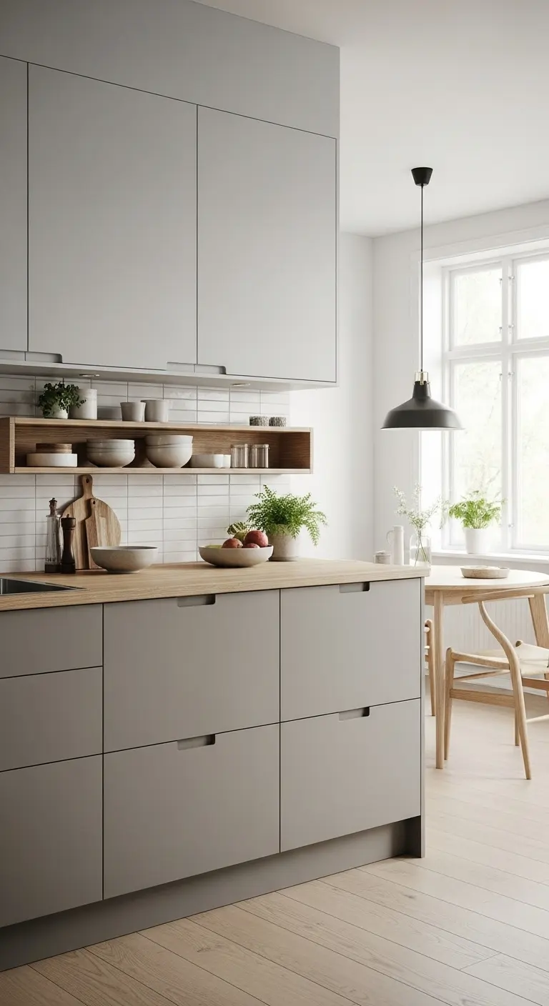 Two-Tone Scandinavian Kitchen Cabinets for Subtle Contrast