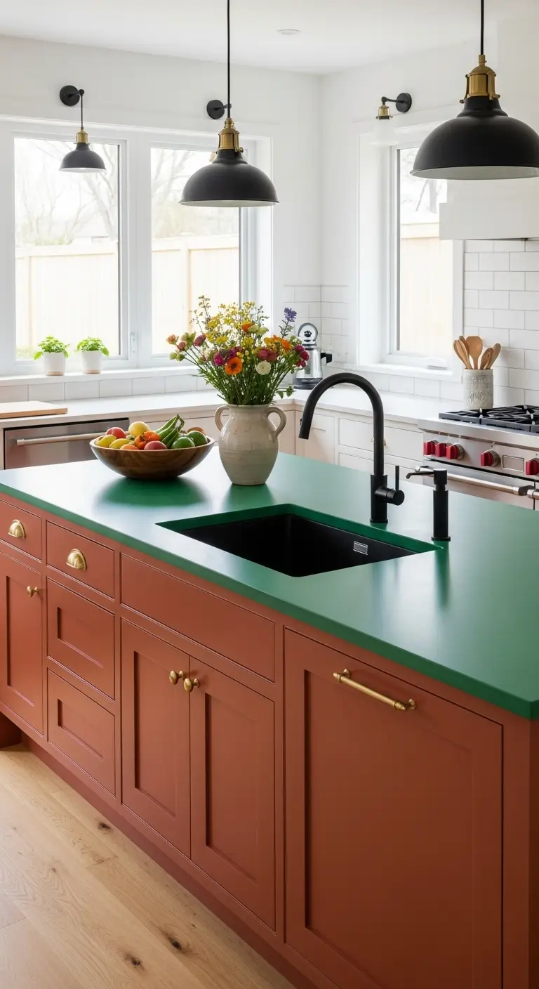 5. Bold Colored Island with Contrasting Sink