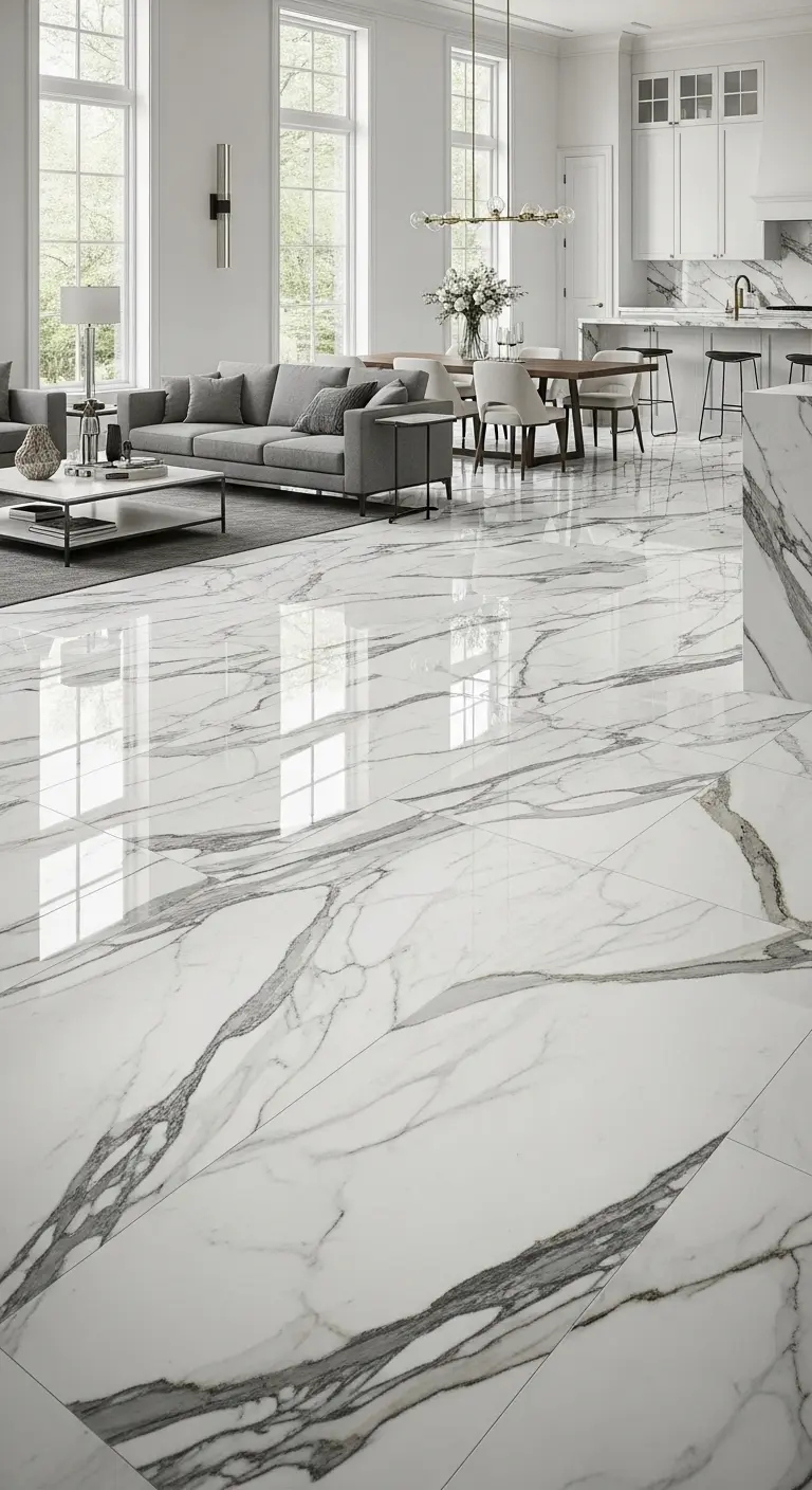 Calacatta Marble Flooring in Open-Concept Spaces