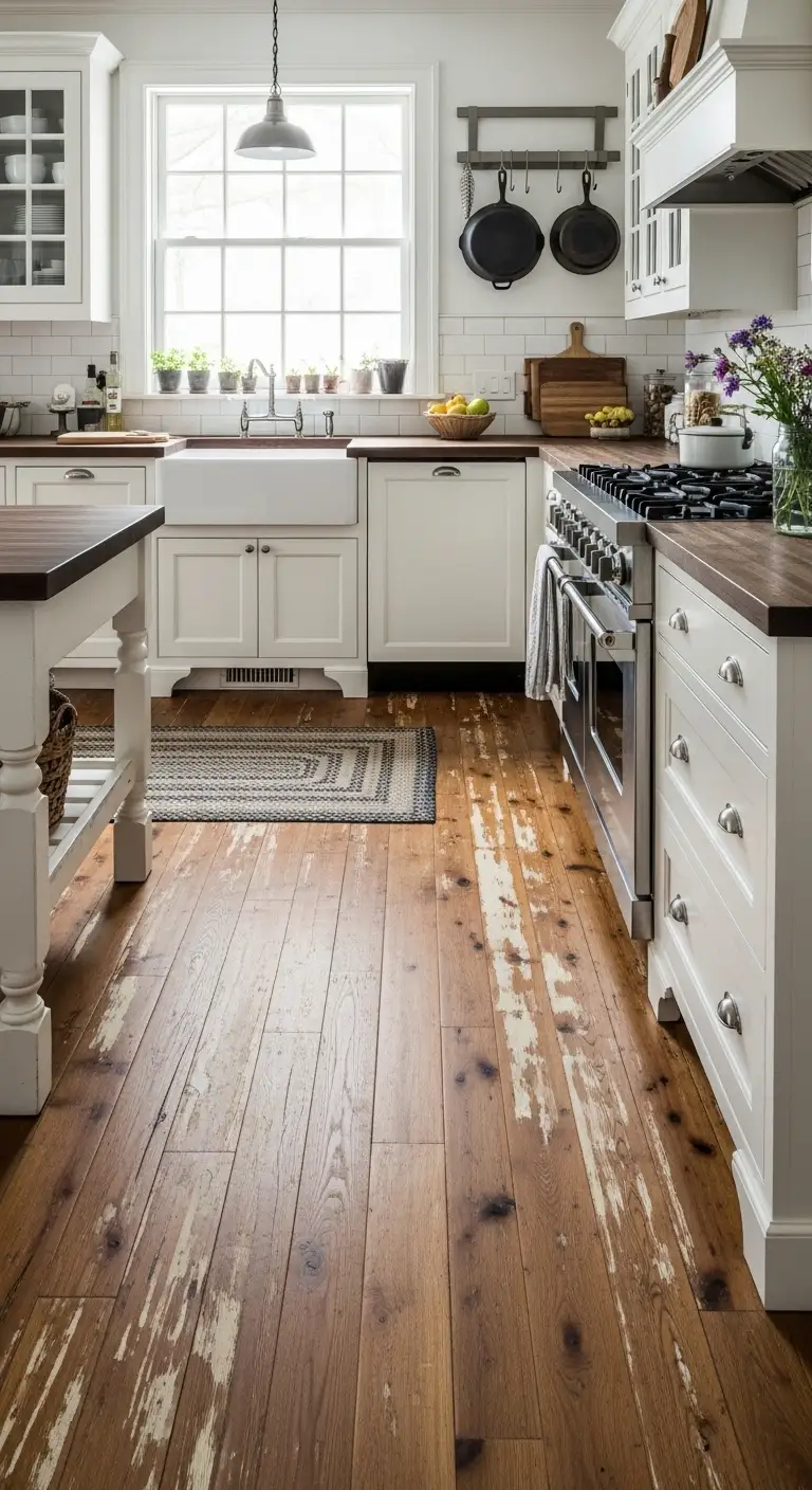 5. Distressed Hardwood Flooring