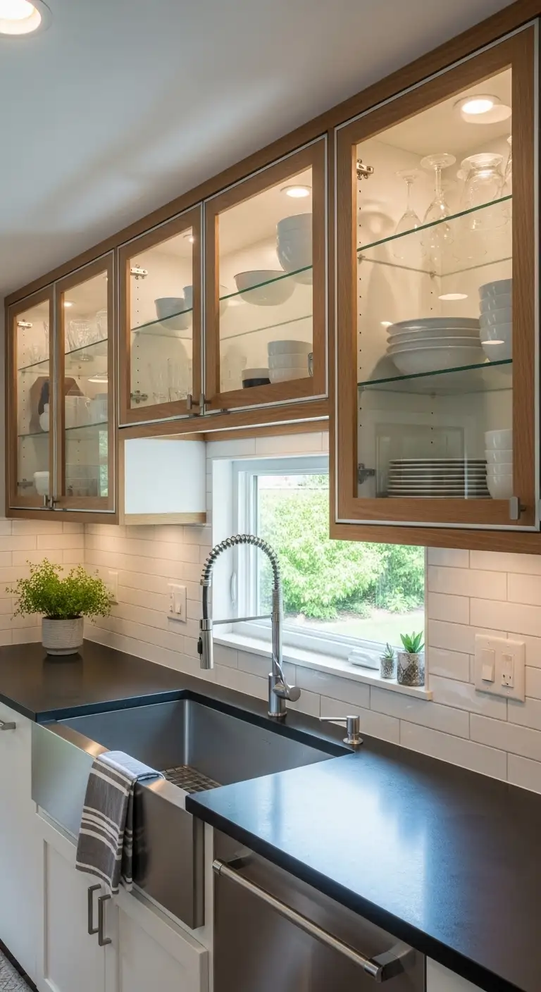 5. Floating Cabinets with Glass Doors
