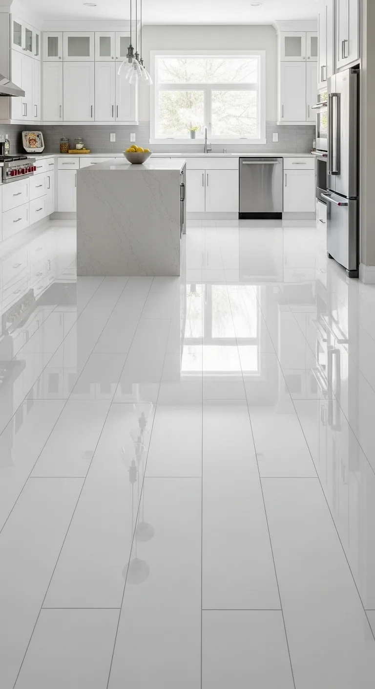 5. Glossy White Vinyl Flooring