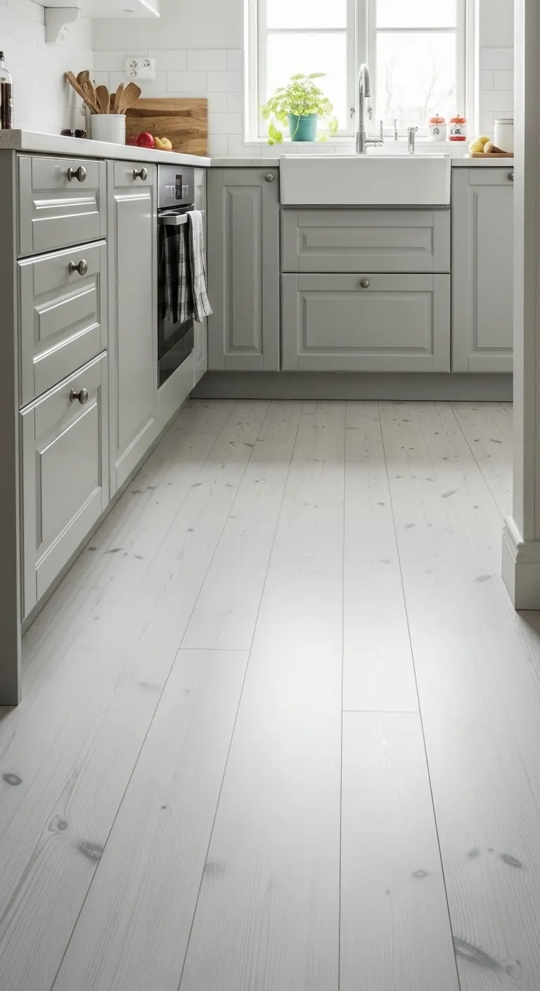 5. Whitewashed Pine Flooring