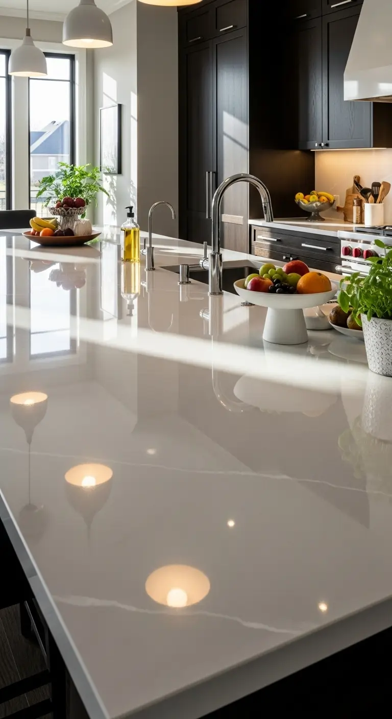 Polished Ceramic Countertops for Reflective Shine