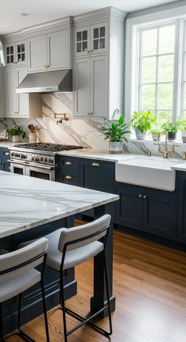 Two-Tone Kitchen with Calacatta Marble