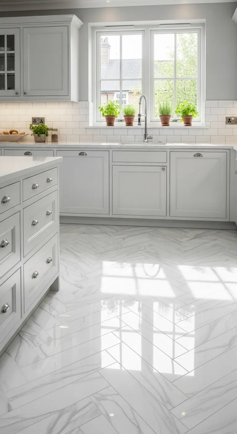 6. White Herringbone Pattern