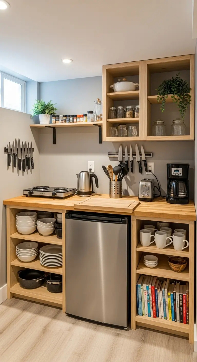 Built-In Shelving Around Fridge