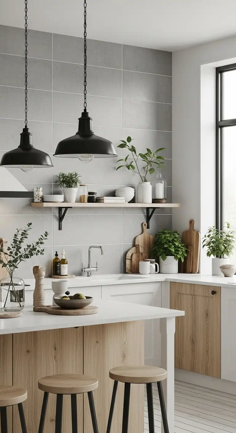 7. Concrete-Look Tiles for Industrial-Scandinavian Fusion