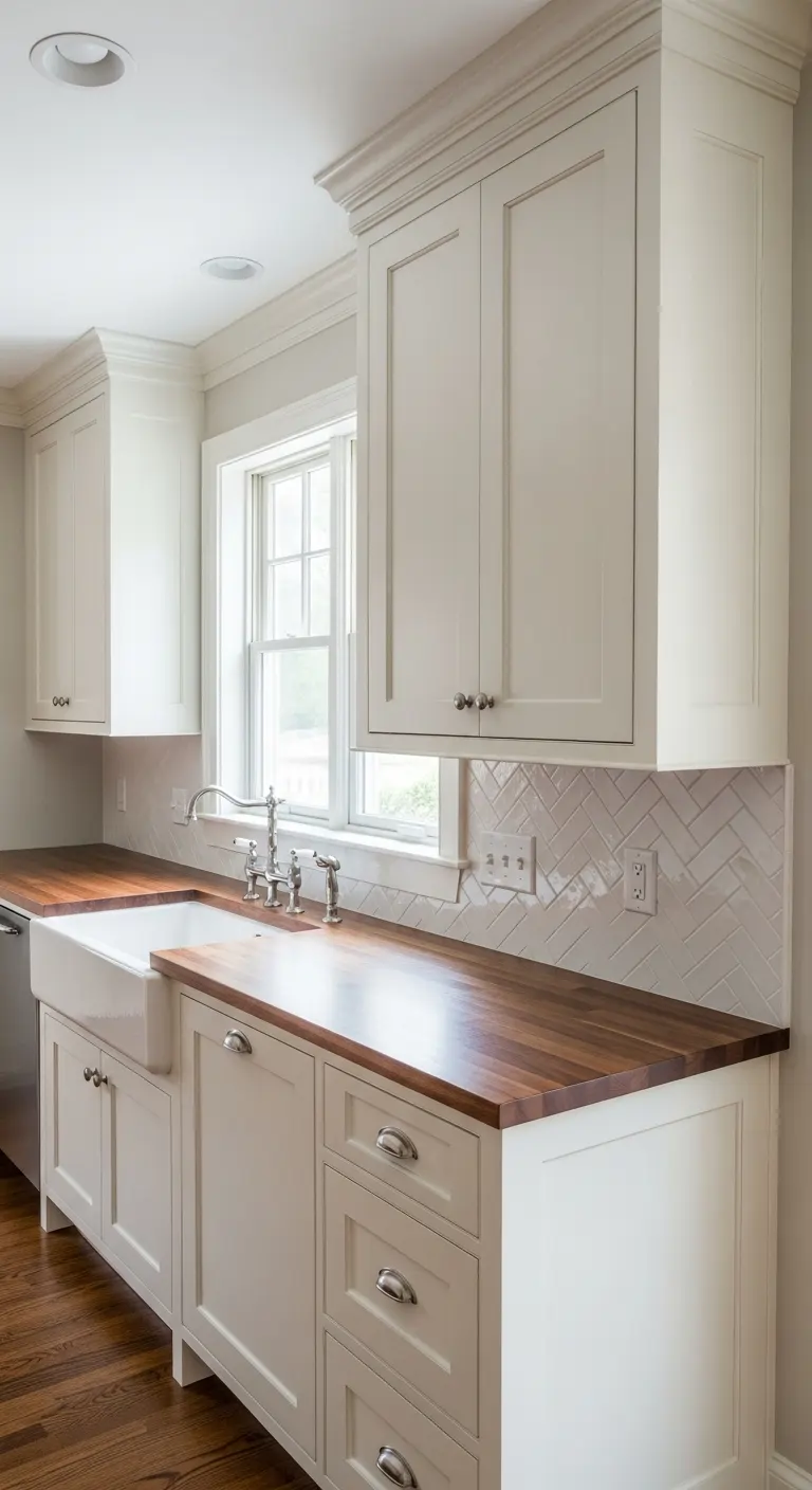 Cream Cabinets with Walnut Countertops