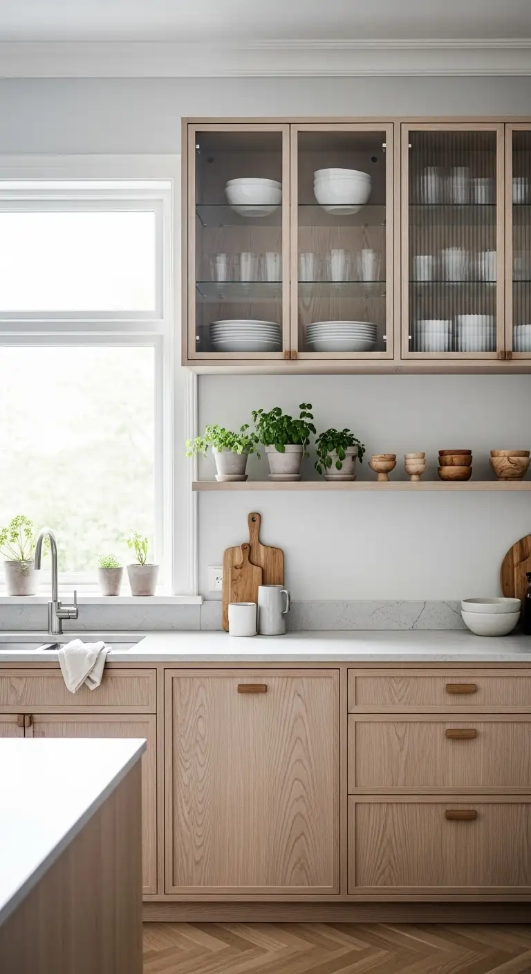 Scandinavian Glass-Front Cabinets for Airy Storage