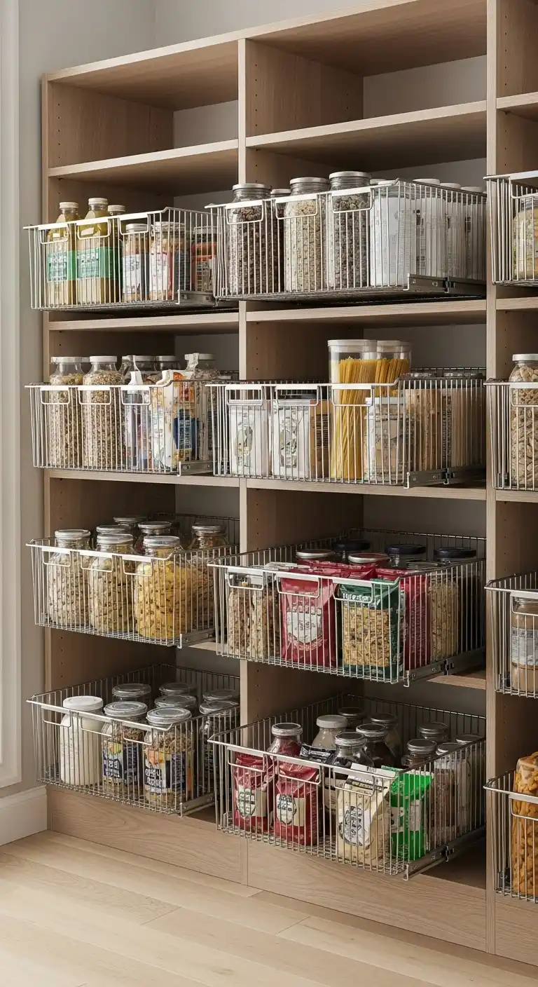 7. Use Pull-Out Baskets for Deep Shelves