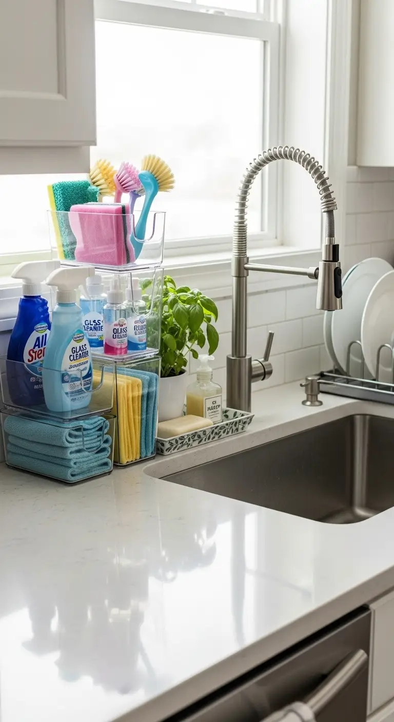 7. Use Stackable Bins for Cleaning Supplies
