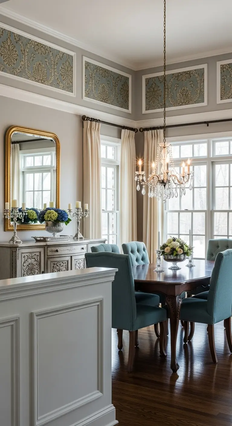 7. Wainscoting with Wallpaper Inserts