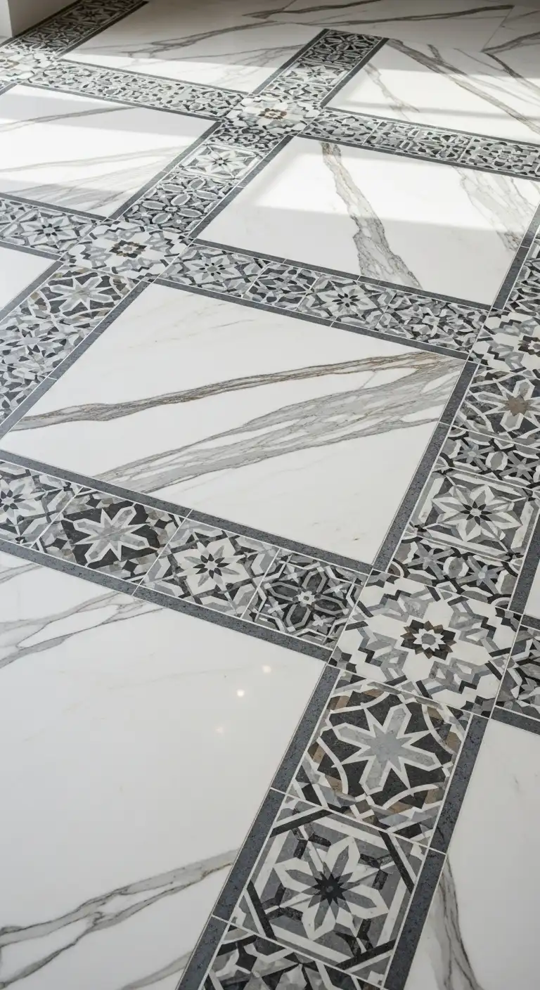 Mixing Calacatta Marble with Patterned Tiles