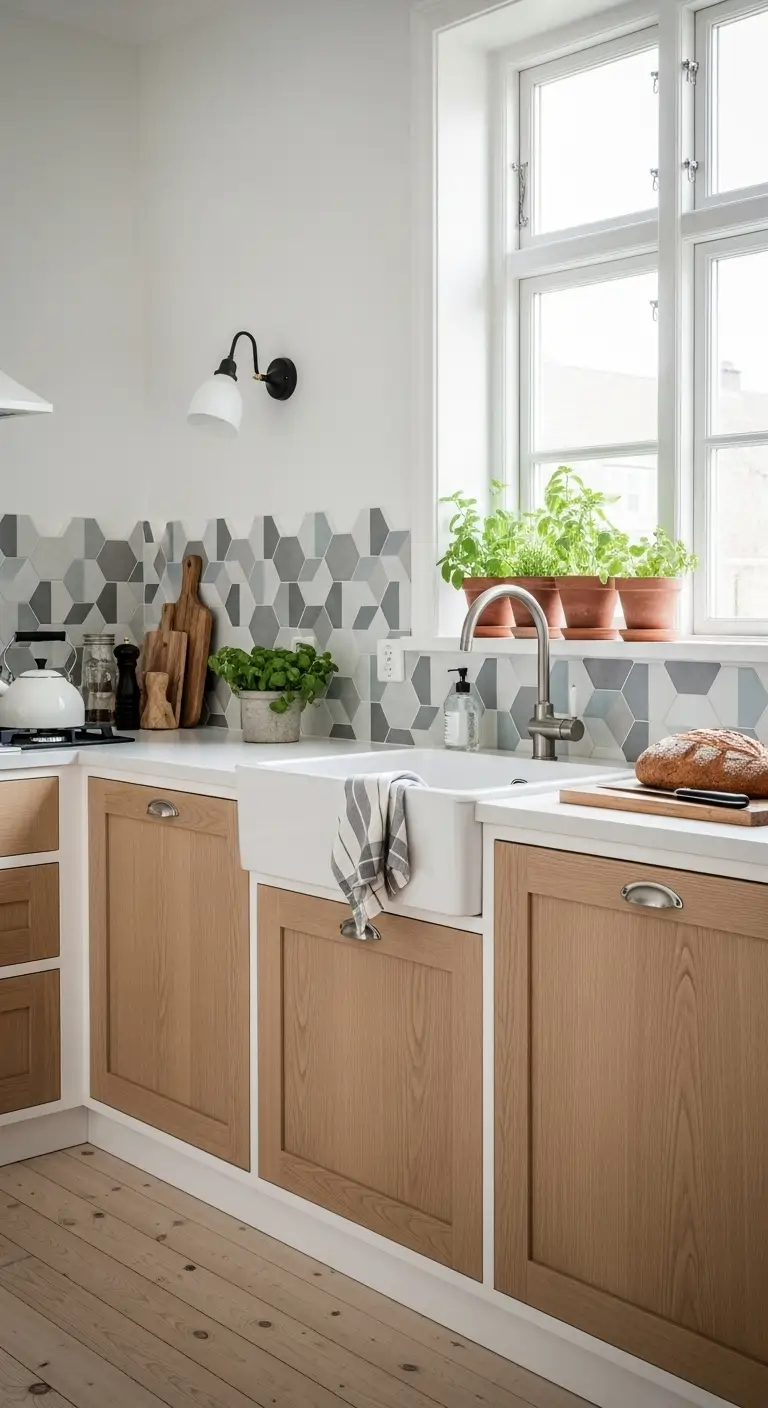 Scandinavian Kitchen Backsplash with Geometric Patterns