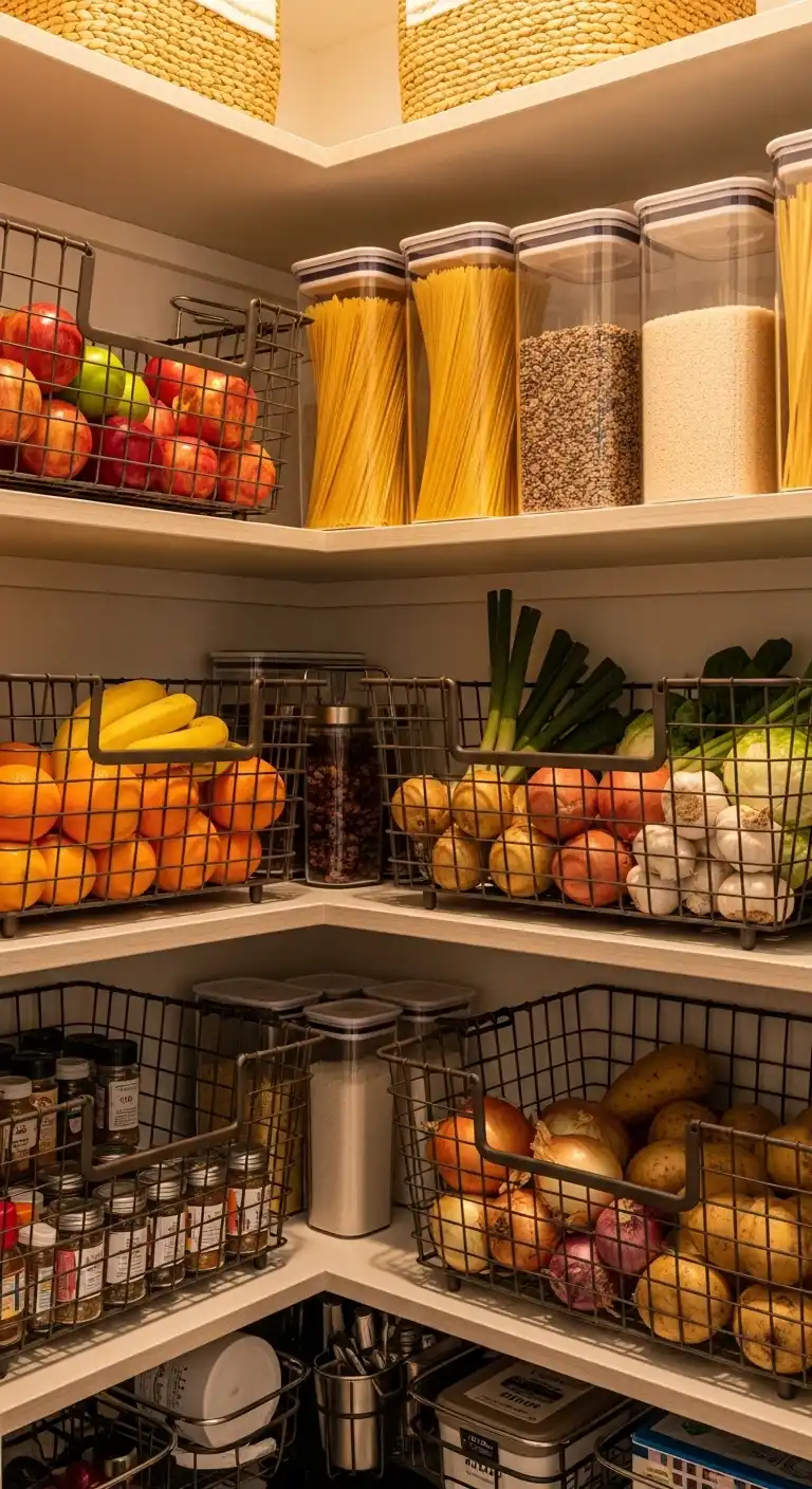 8. Use Wire Baskets for Fruits and Vegetables