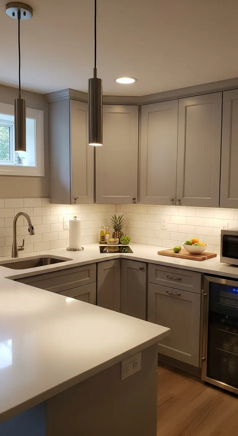 Basement Kitchenette with Pendant Lighting