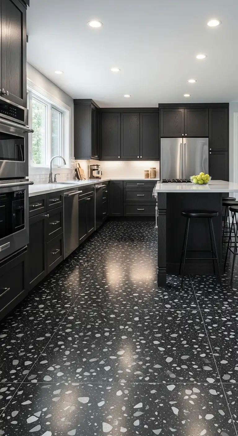 9. Black Terrazzo Flooring