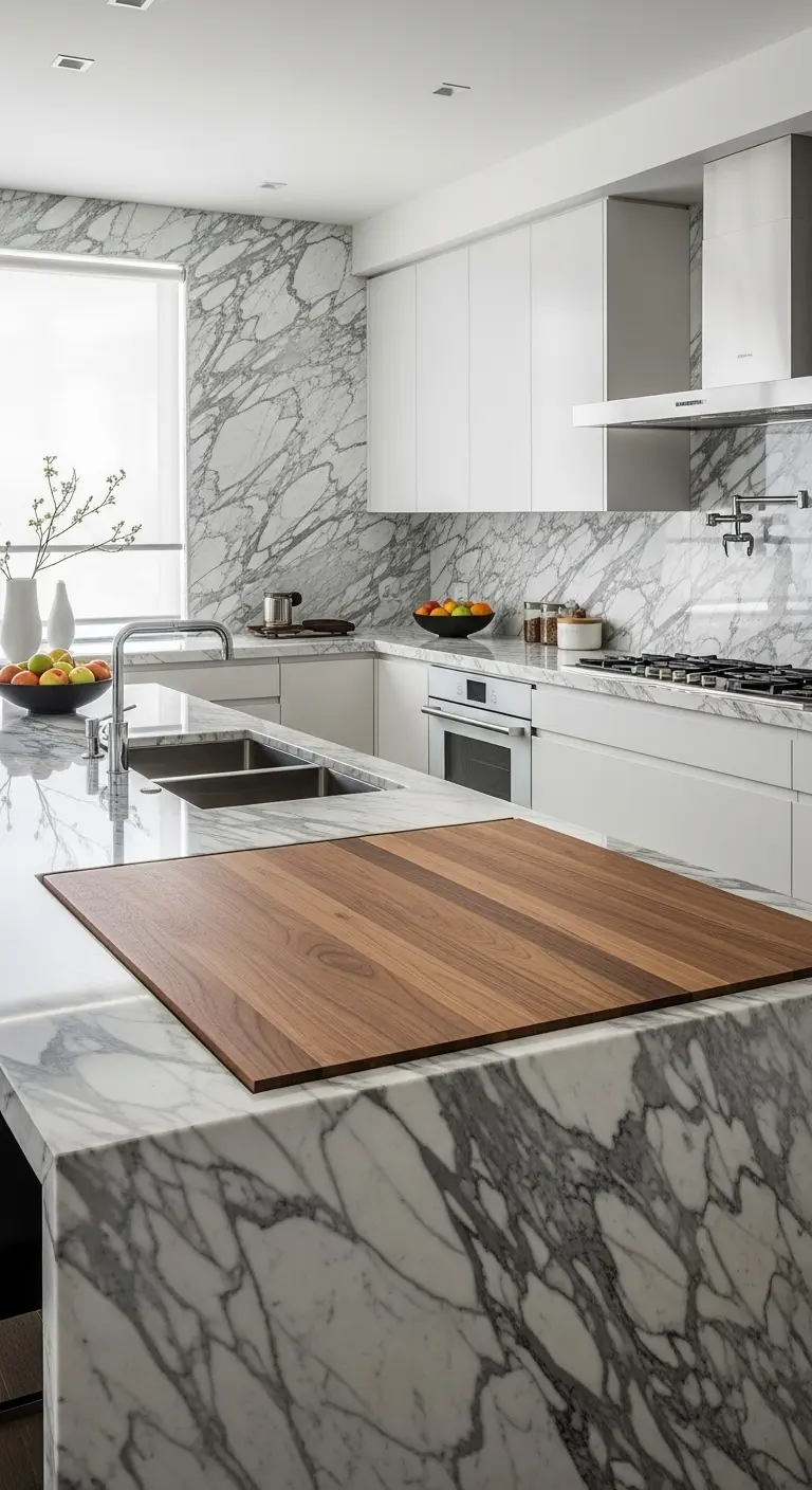 Marble Counter with Integrated Cutting Board