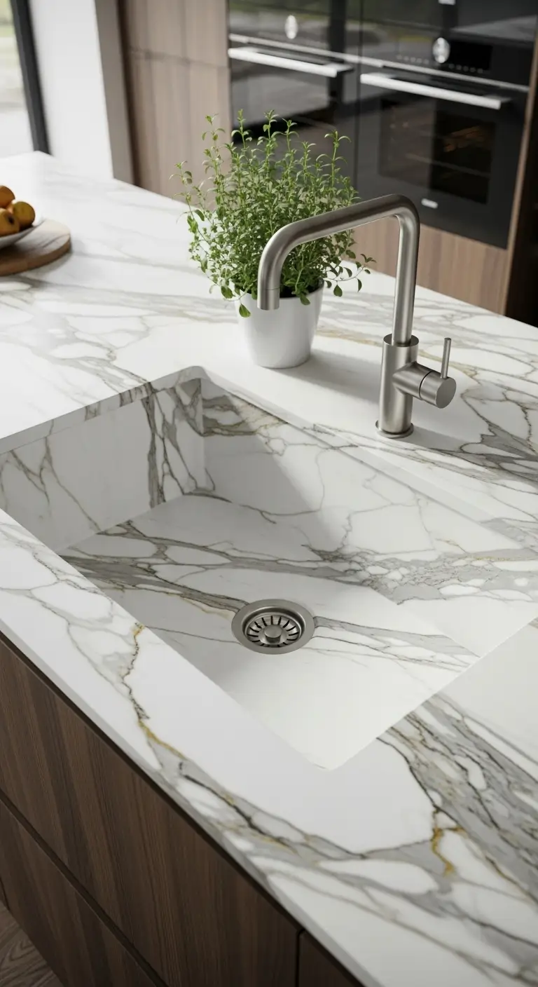 Rectangular Calacatta Marble Sink for Contemporary Kitchens