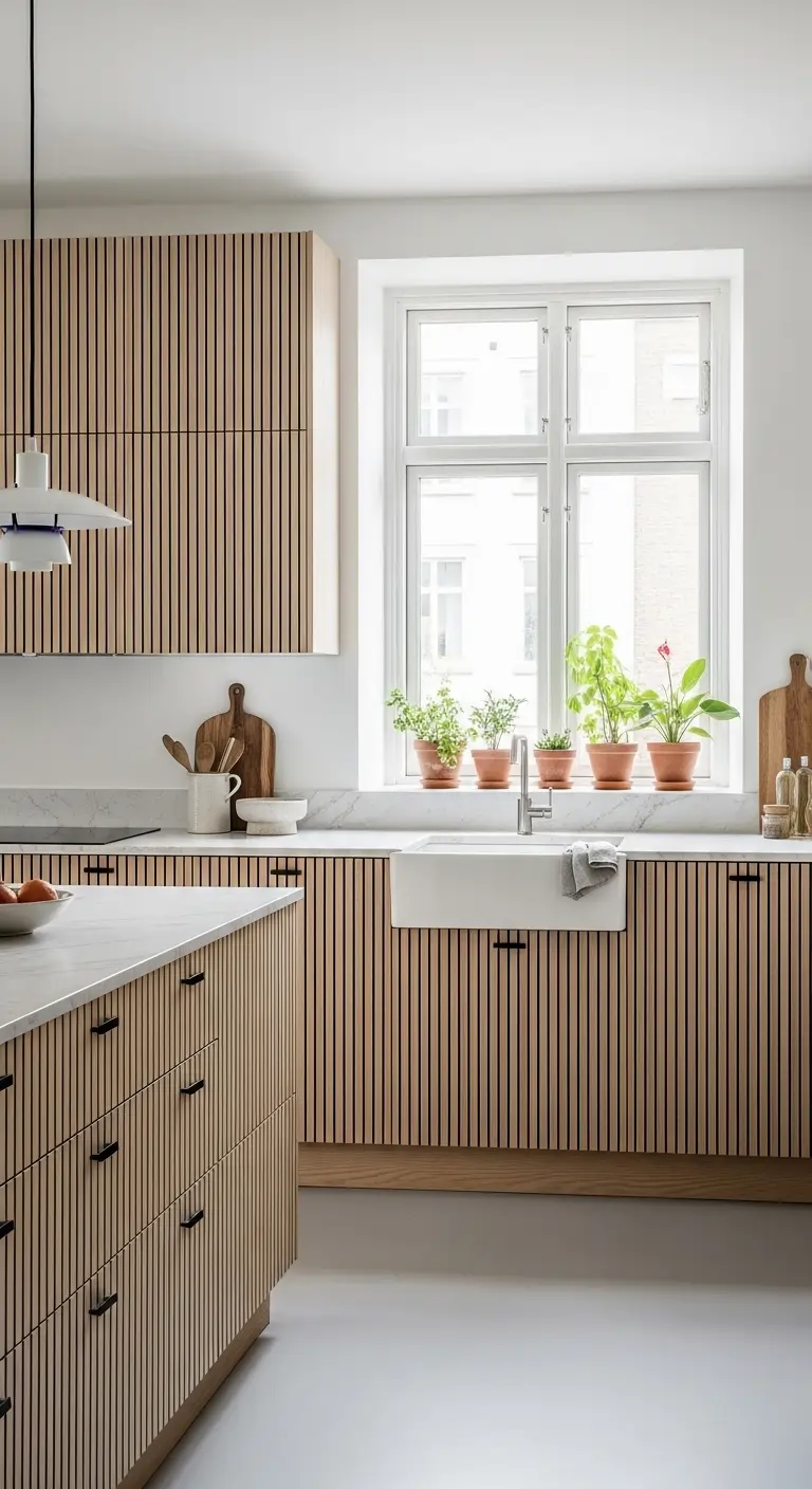 Scandinavian Vertical Slat Cabinets for Texture