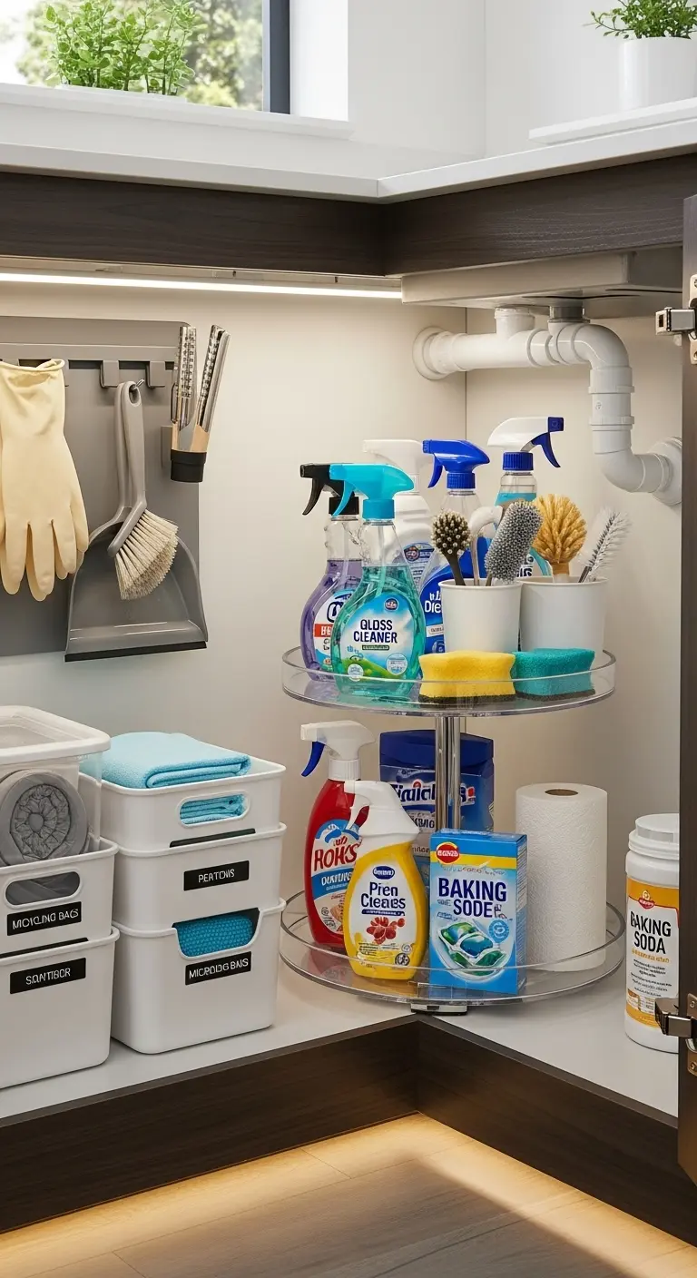 9. Use a Lazy Susan for Under-Sink Corners
