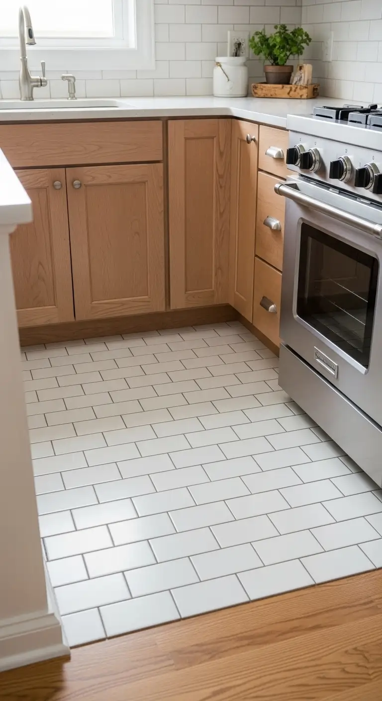 9. White Subway Tile Flooring
