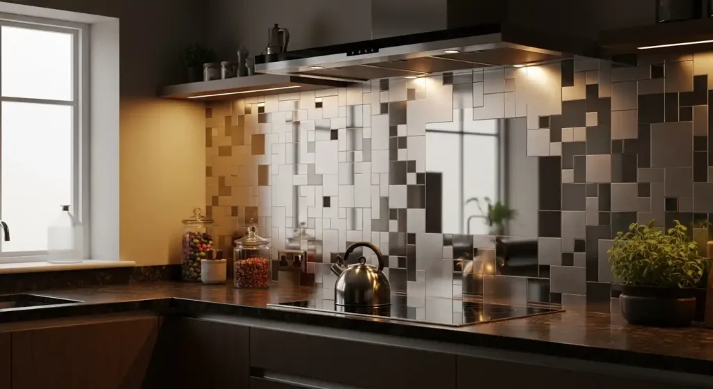 Incorporate Metallic or Reflective Backsplashes