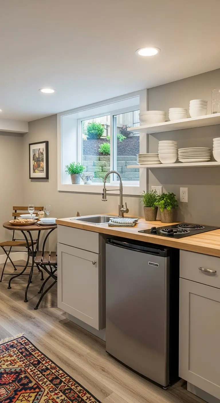 Maximizing Functionality in a Basement Kitchenette Bar