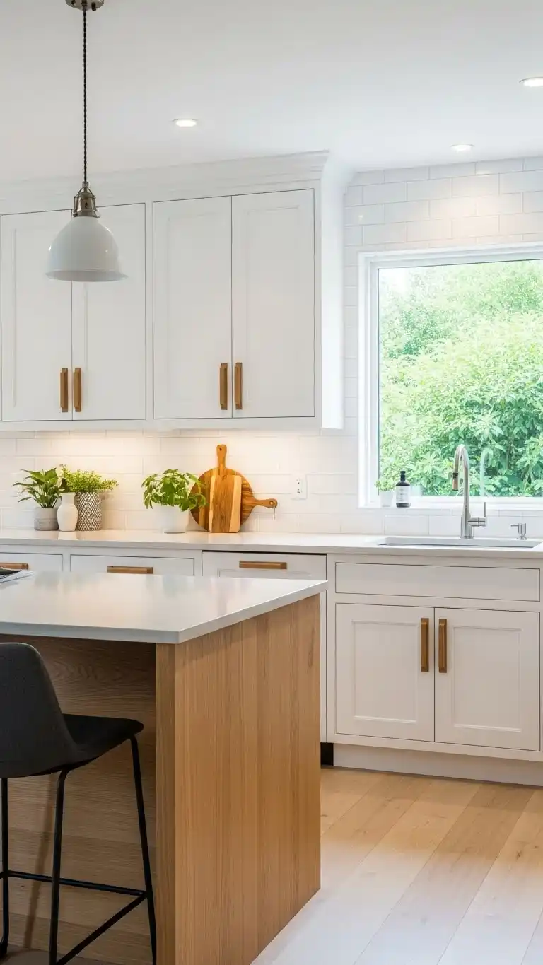 12. White Cabinets With Wooden Accents