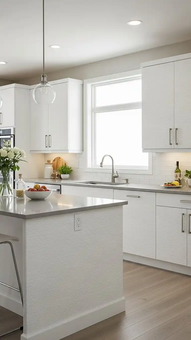 15. White Cabinets With Textured Fronts