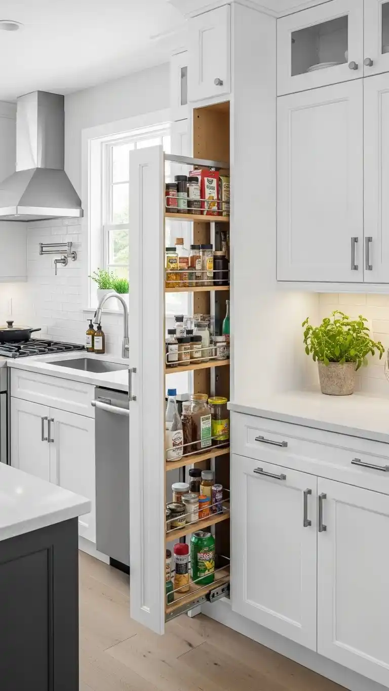 18. White Cabinets With Pull Out Pantry Units