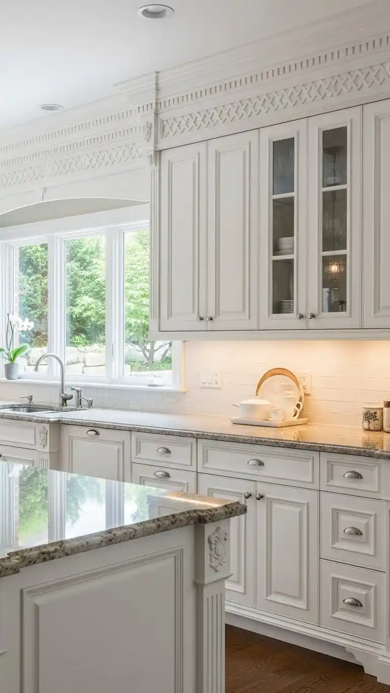 5. White Cabinets With Decorative Moldin