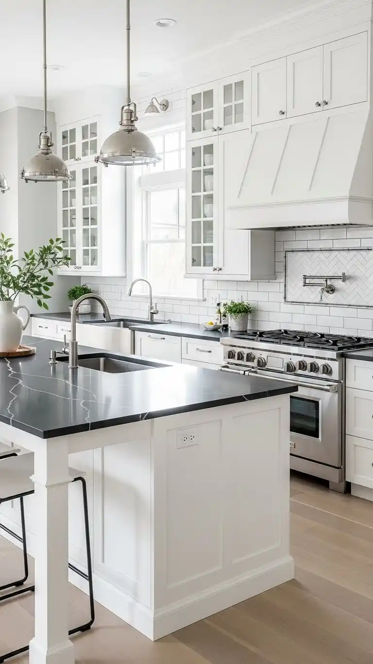 7. White Cabinets With Contrasting Countertops