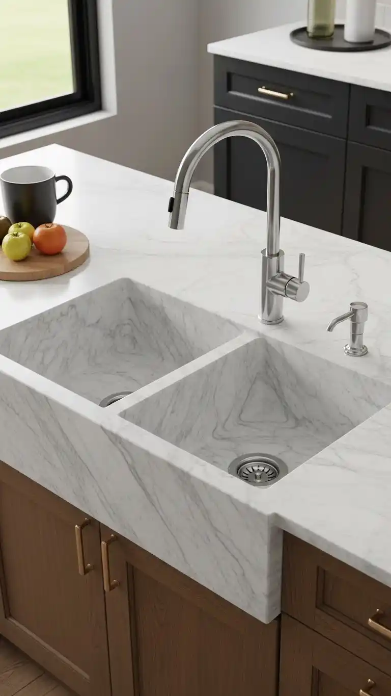Double Bowl Calacatta Marble Sink for Entertaining Spaces