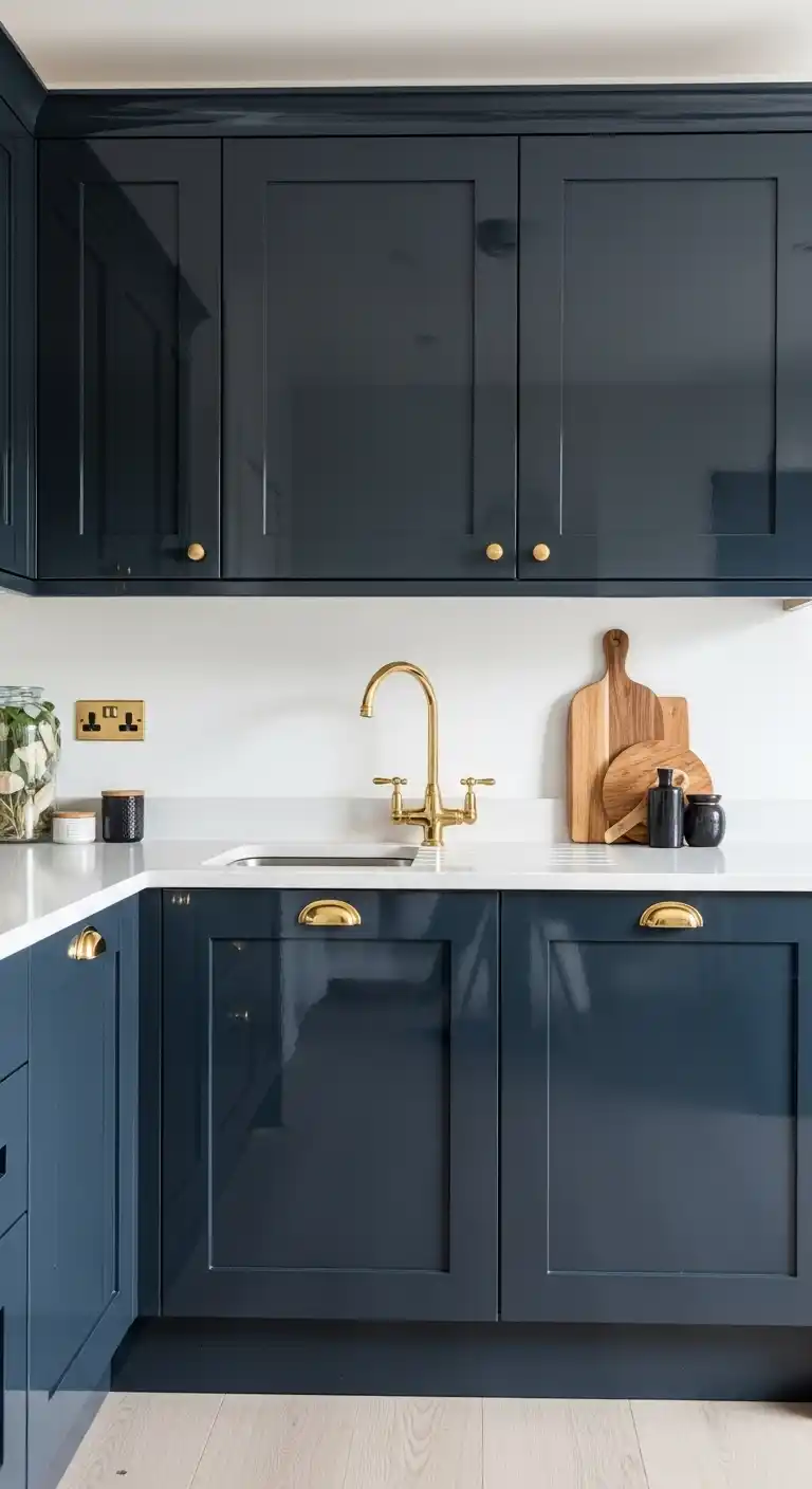 Glossy Dark Cabinets for Contrast