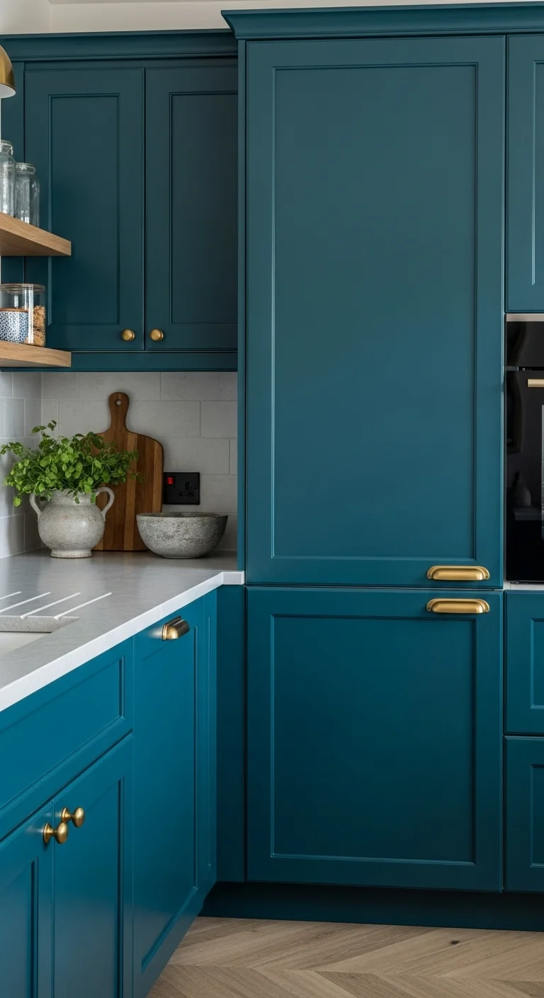 Matte Teal or Peacock Blue Cabinets