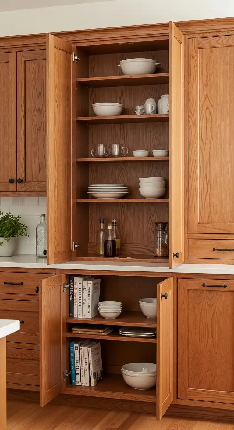 Open Shelving With Wood Accents
