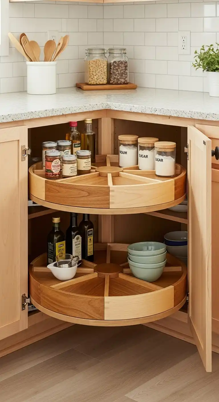 10. Corner Shelving With Lazy Susans