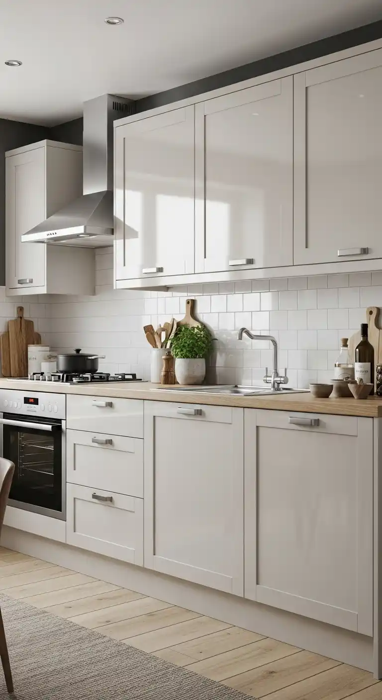 14. Glossy Cabinets For Reflective Brightness