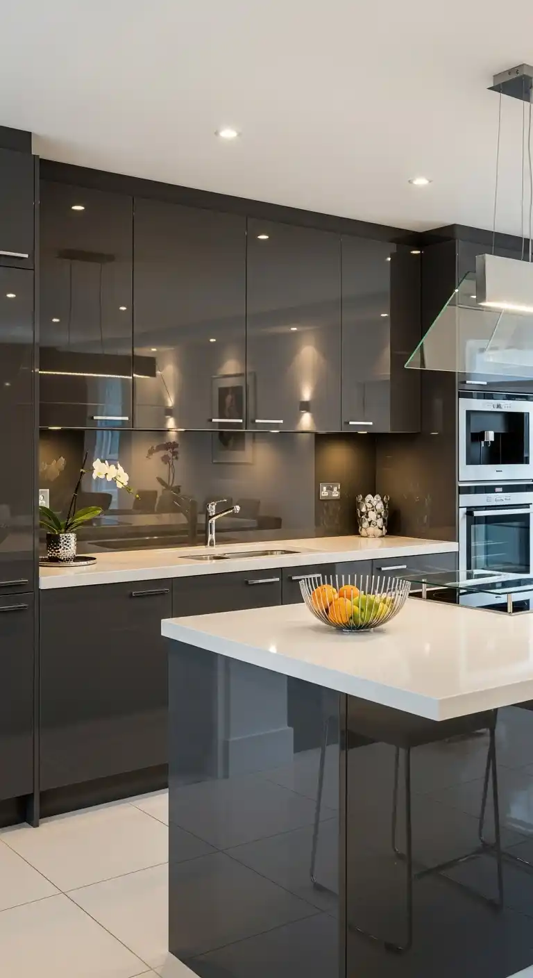 14. Glossy Cabinets For Reflective Elegance
