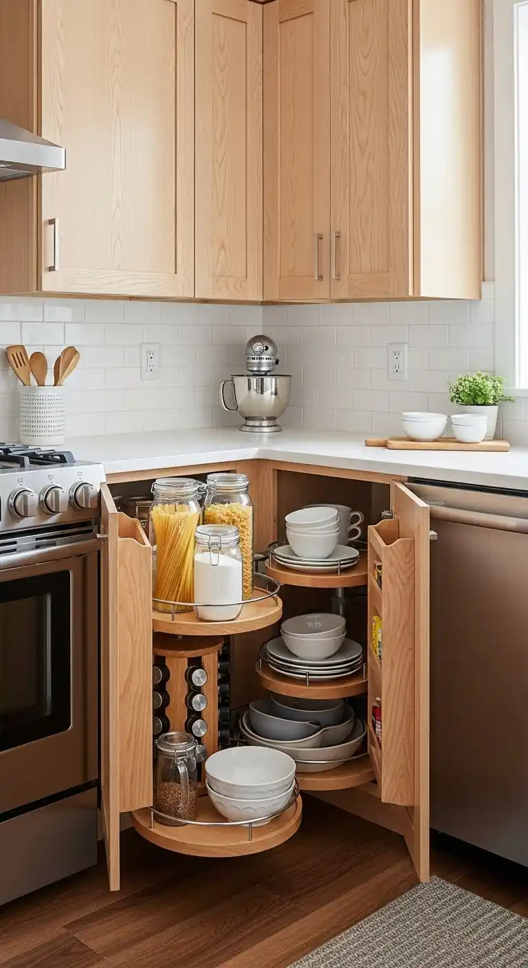 15. Open Corner Cabinets With Lazy Susans