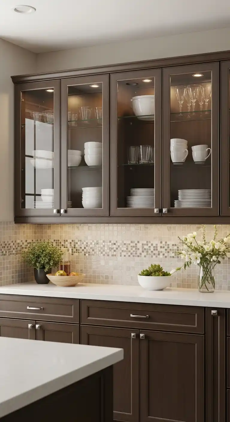 17. Glass Panel Cabinets With Interior Lighting
