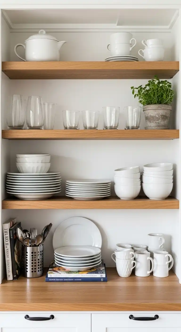 19. Install Open Shelving For Dishware