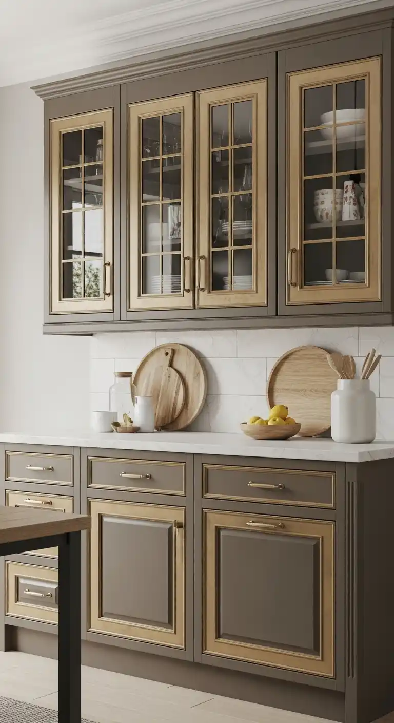 19. Two Tone Cabinets With Metallic Accents
