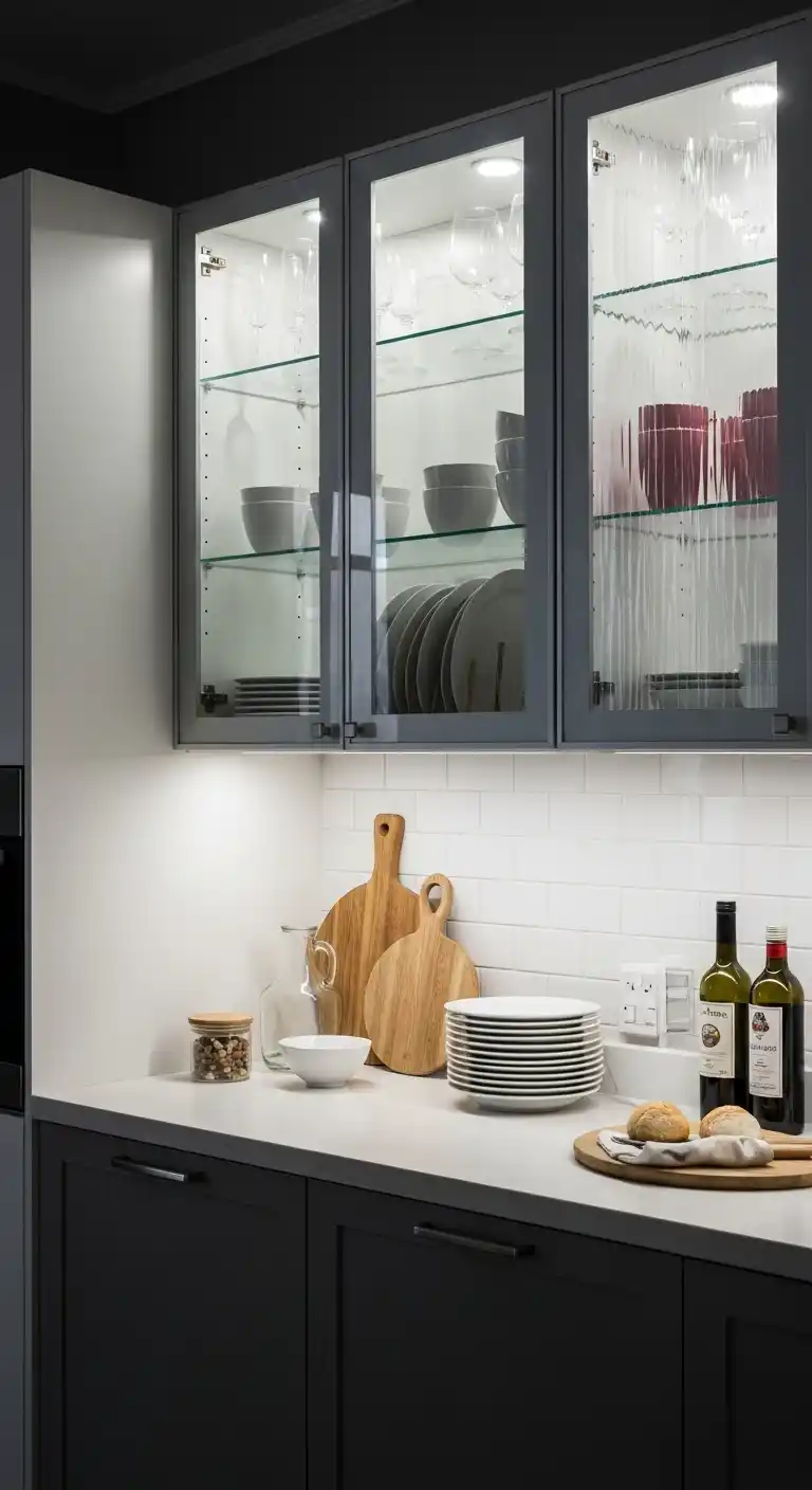 2. Glass Front Cabinets To Open The Space