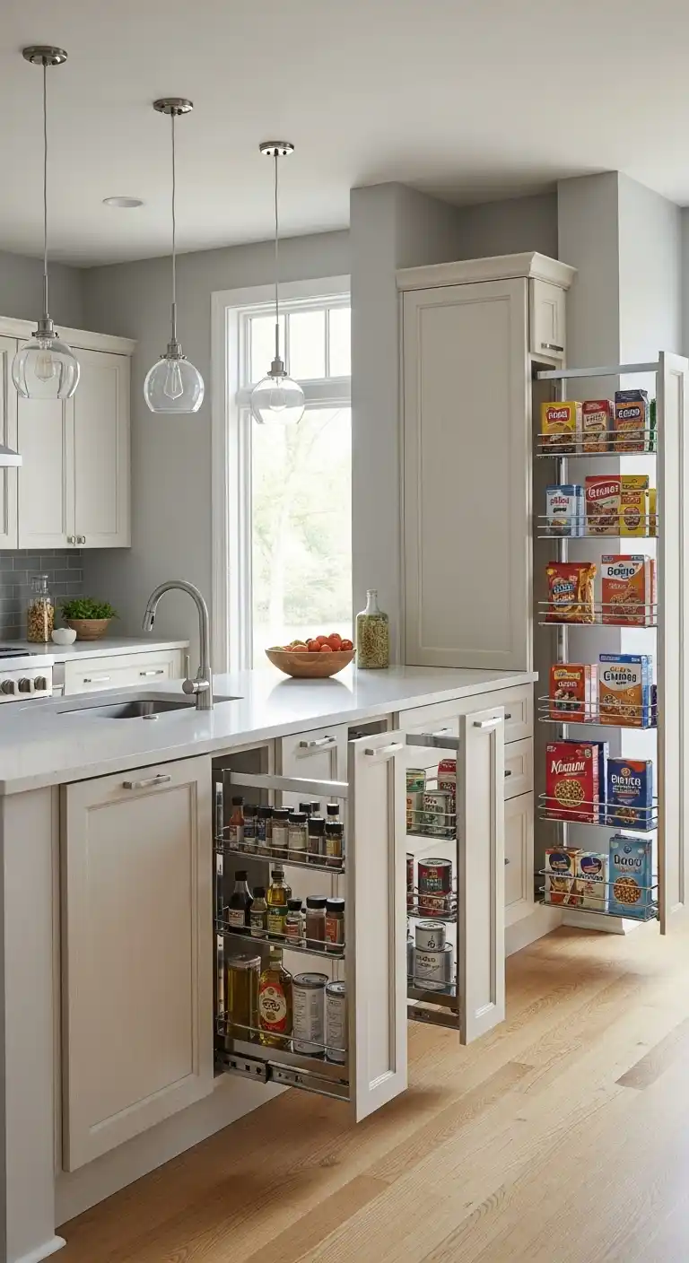 4. Pull Out Pantry Cabinets For Slim Spaces