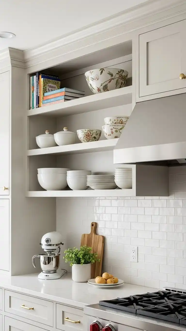 5. Open Shelving Above Cabinets